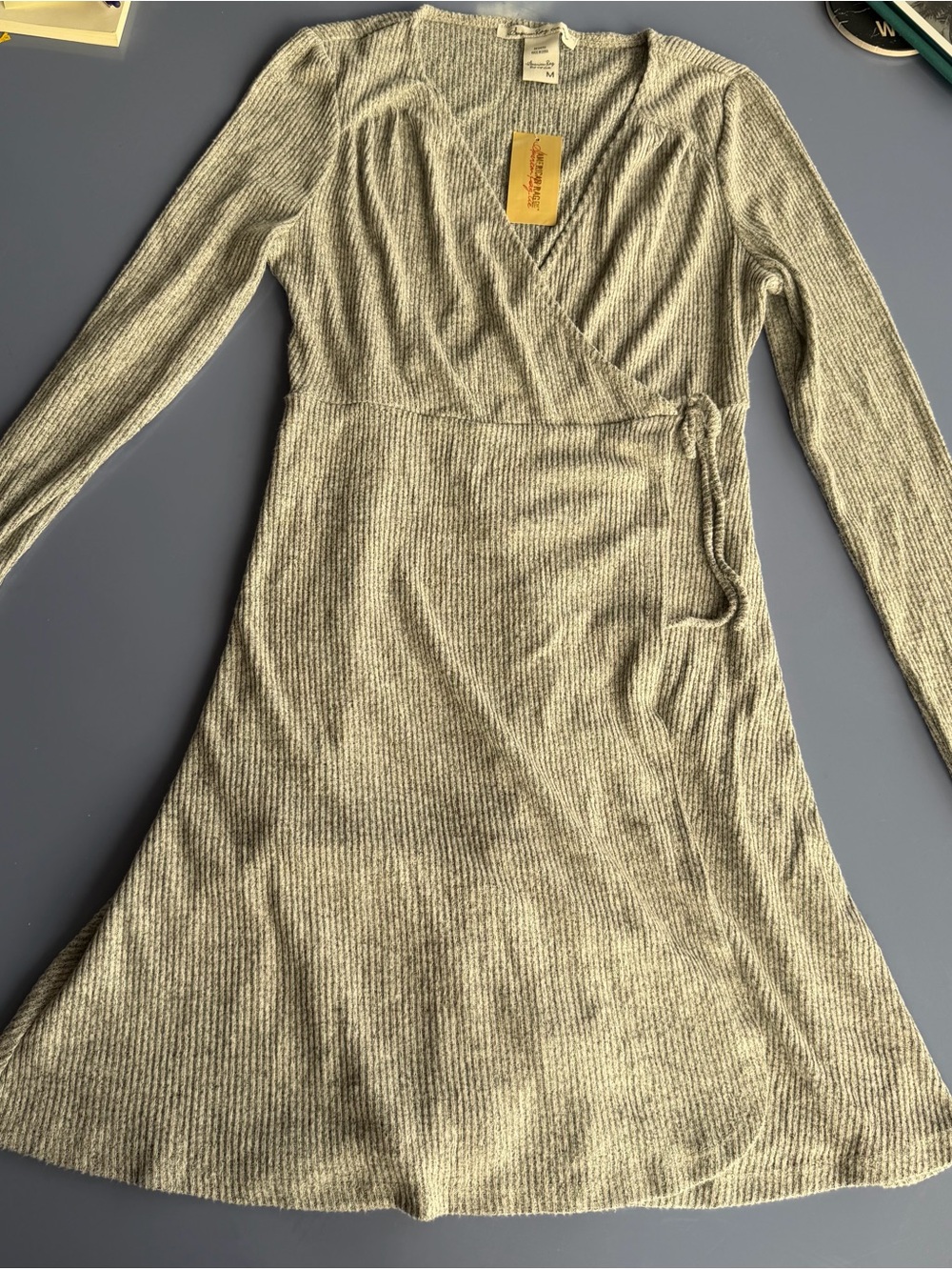 American Rag Long Sleeve Wrap Dress in Heather Gray